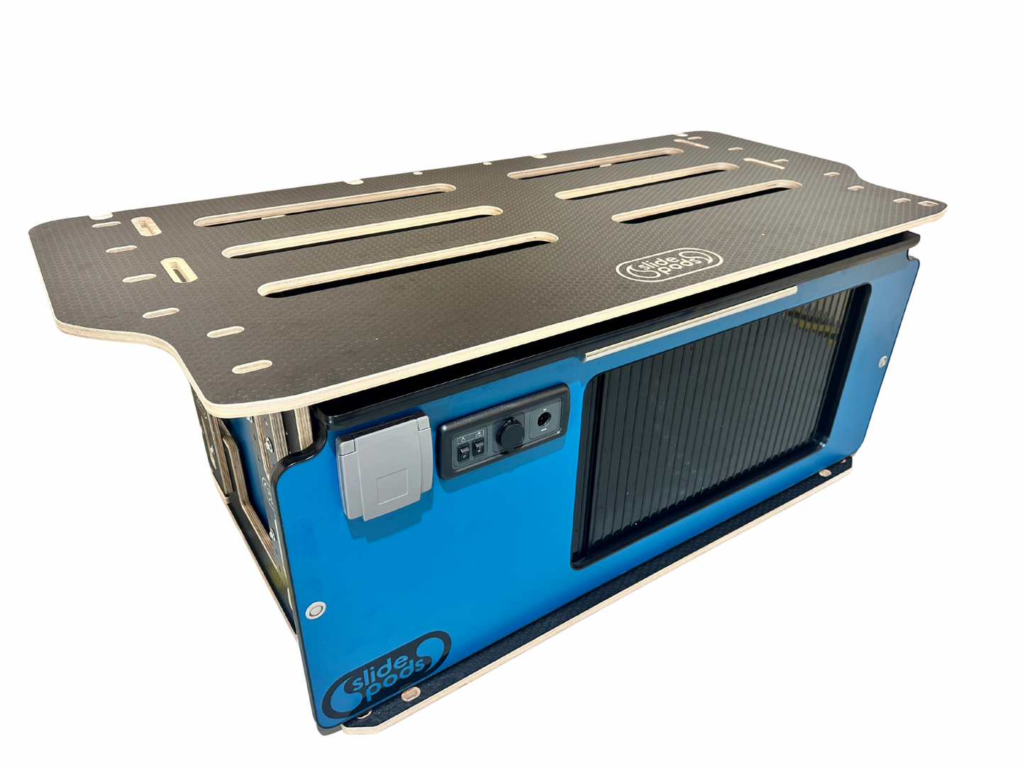 New "Gen 4" Full Spec Slidepod Ultra - Colbalt Blue With Black Tambour Door, Black Trim & Worktop (Available in 2 weeks!)