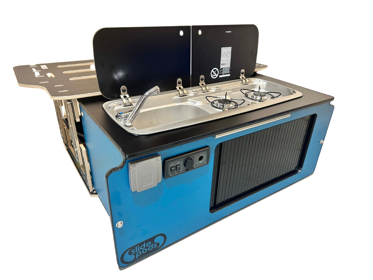 New "Gen 4" Full Spec Slidepod Ultra - Colbalt Blue With Black Tambour Door, Black Trim & Worktop (Available in 2 weeks!)