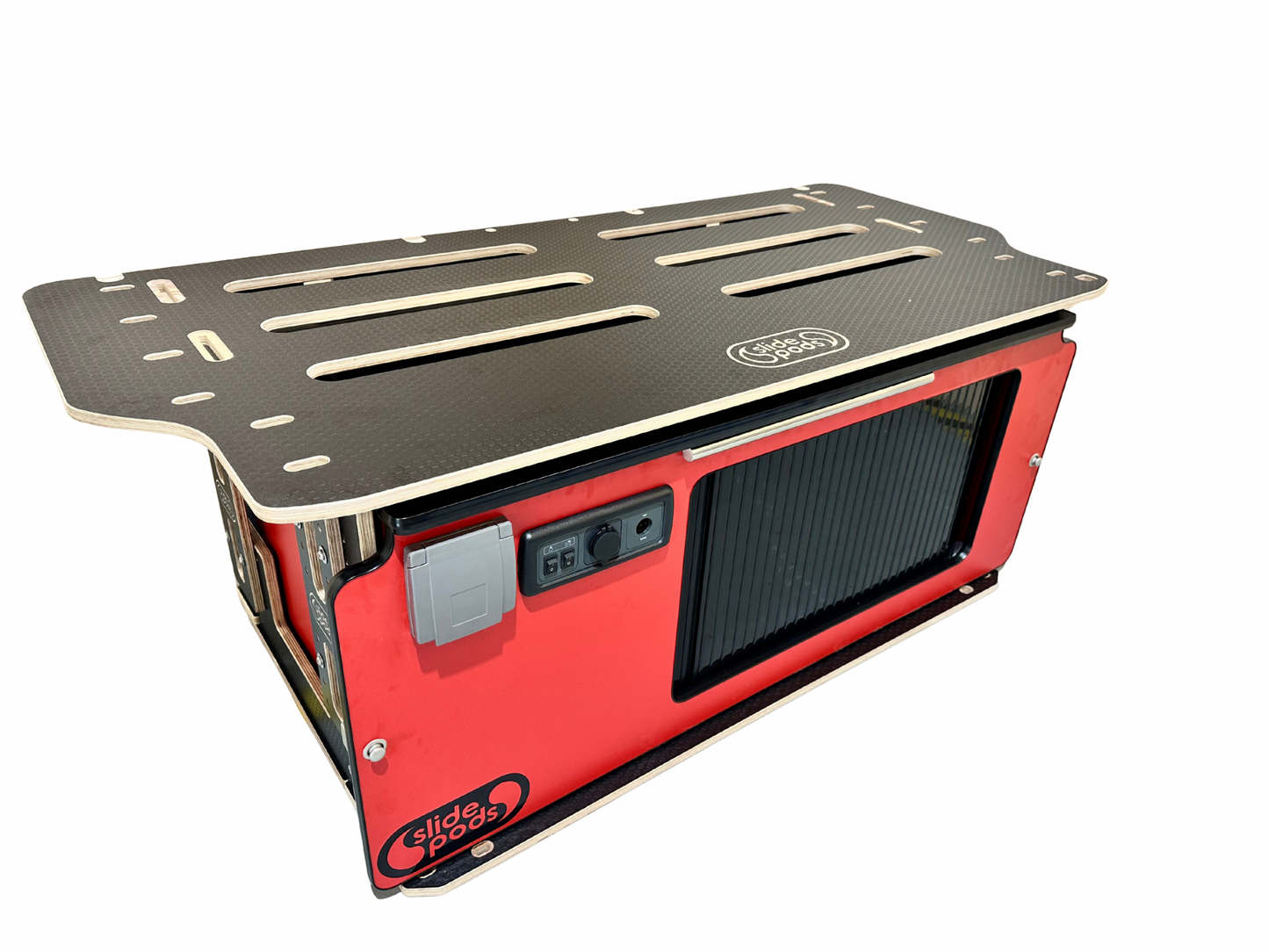 New "Gen 4" Full Spec Slidepod Ultra - Poppy Red With Black Tambour Door, Black Trim & Worktop (Available in 2 weeks!)