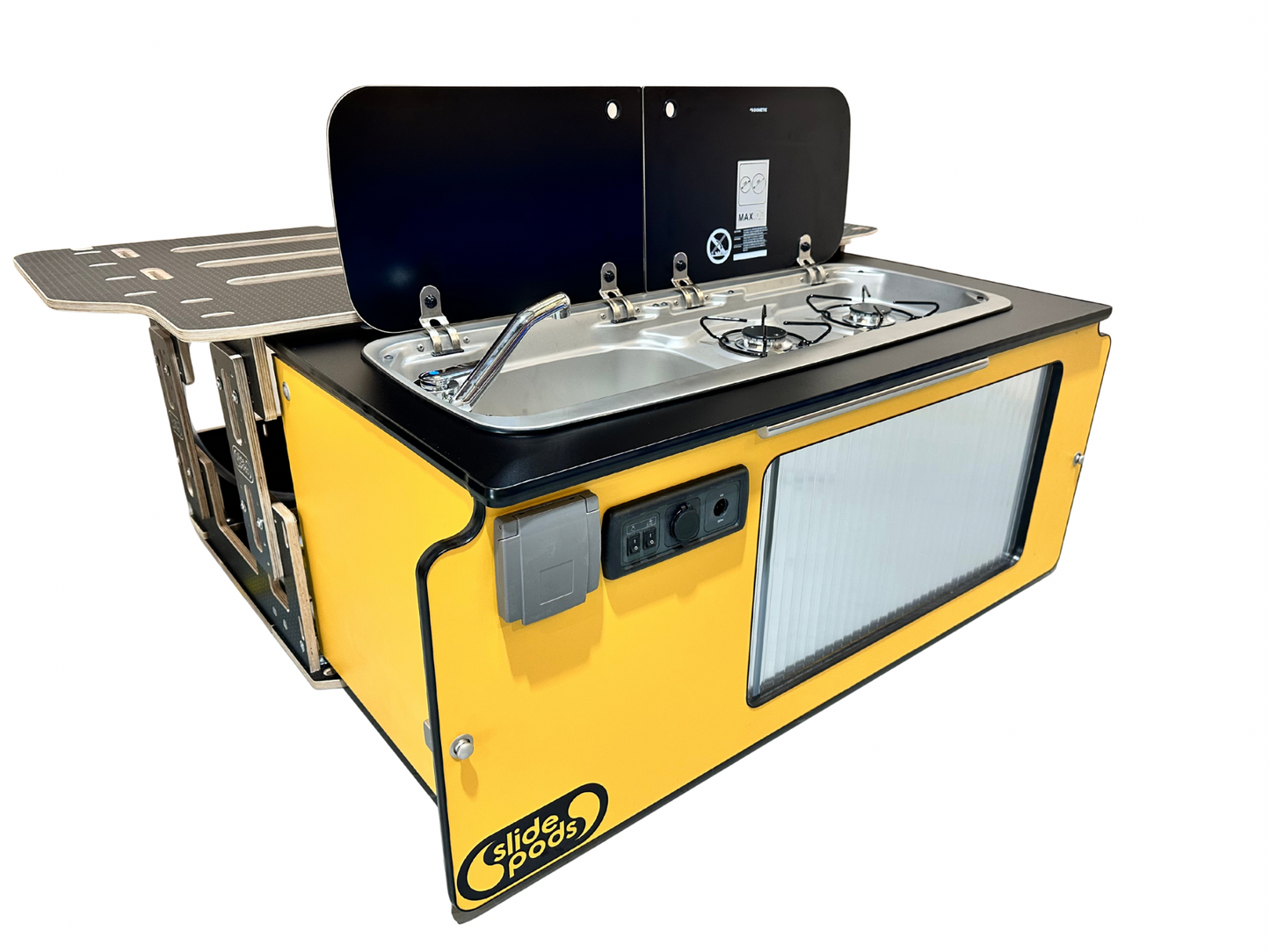 New "Gen 4" Full Spec Slidepod Ultra - Yellow With Stainless Steel Tambour Door, Black Trim & Worktop (Available in 2 weeks!)