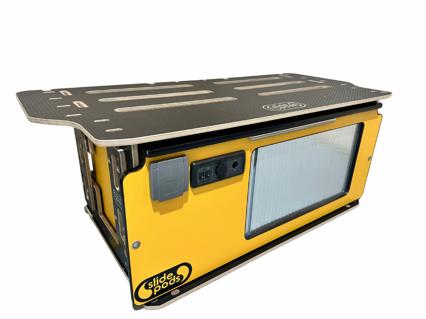 New "Gen 4" Full Spec Slidepod Ultra - Yellow With Stainless Steel Tambour Door, Black Trim & Worktop (Available in 2 weeks!)
