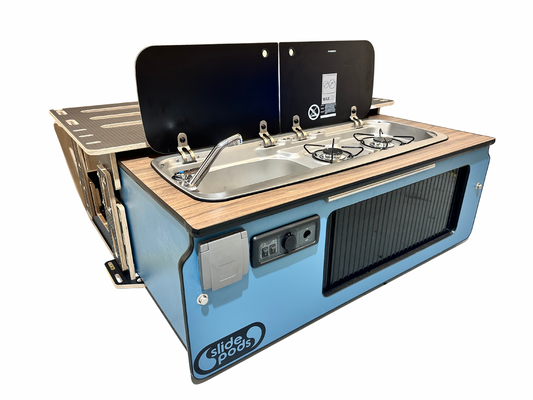 Gen 4 Ultra Compact Slidepod Full Spec - Blue with Cerini Walnut Worktop/ Black Door - AVAIALBLE IN 2 WEEKS!