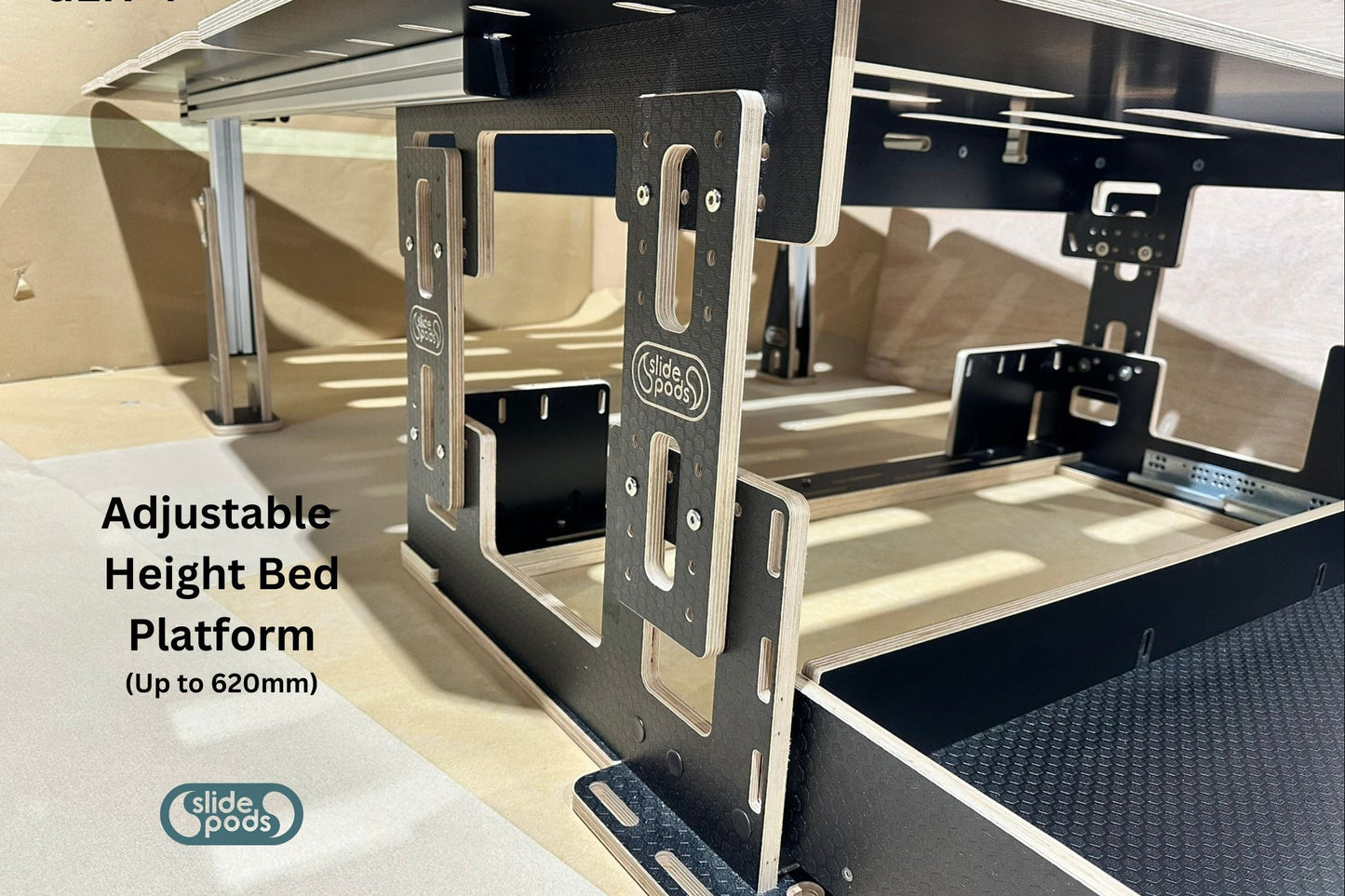 The VanFlex Bed System - Adjustable Height Bed Platform with Storage Drawer