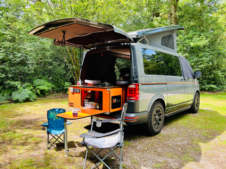 Orange SlidePod camp setup